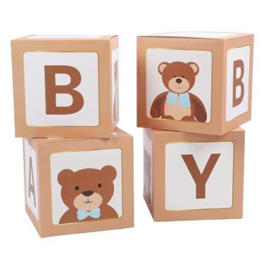 Imagem de Caixas de balões para bebês ursos com letras, 4Pcs 11.81in Caixas de balões com tema de urso Suprimentos para festas para revelação de gênero, decorações de aniversário