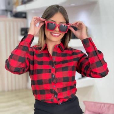 Imagem de Camisa Feminina Xadrez Flanelada Quentinha Blogueira Romaria do P ao G