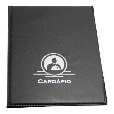 Imagem de Kit 2 Pastas Cardapio Preta 4 Bolsas Acp Restaurante Bar Pizza