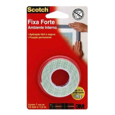 Imagem de Fita dupla face com espuma 12mm x 1,5m 3M Fixa Forte Ambiente Interno 