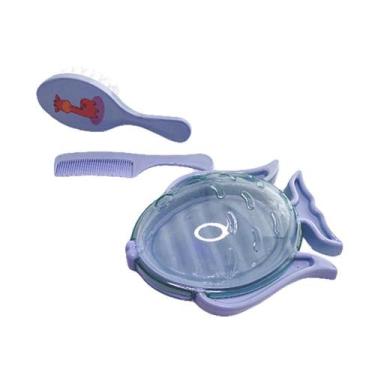 Imagem de Kit 3 Com Saboneteira Pente E Escova Cuidados Para Bebê ul - Koala Bab