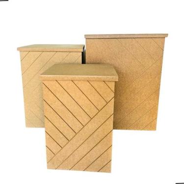 Imagem de Trio de Cubo Decorativo para Festas Zig-Zag Mdf Cru Dobrável Compacto 