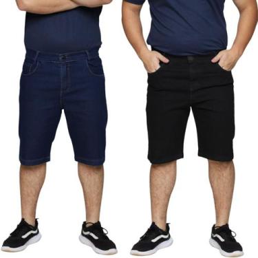 Imagem de Kit 2 Bermudas Jeans Masculina Lycra Elastano Slim Premium Algodão - G