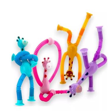 Imagem de Girafa Estica Pop It 4 Unidades Tubo Led Gruda Brinquedo Infantil Estica Puxa