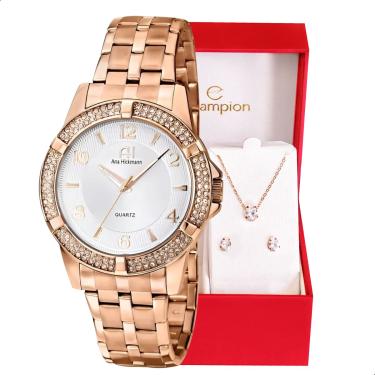 Imagem de Relógio Champion Ana Hickmann Analógico Aço Rosé AH28660Z Kit Colar e Brincos