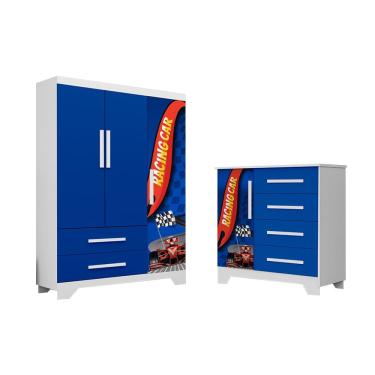 Imagem de Conjunto Quarto Infantil Carros - Roupeiro E Cômoda Mdf - Azul
