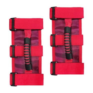 Imagem de Augeny 2 Pegadores de barra de rolo, alças de aderência de paracord para Wrangler JL, JLU, JKU, TJ, YJ, Gladiator JT, acessórios de carro fortes e duráveis cabem barras de rolo de 5 a 10 cm (vermelho)