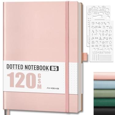Imagem de AHGXG Caderno pontilhado – Caderno de grade de pontos, papel grosso sem ácido de 120 g/m2, caderno pontilhado B5 grande, 96 páginas, capa macia de couro, bolso interno, estêncil de diário, 19 cm x 25