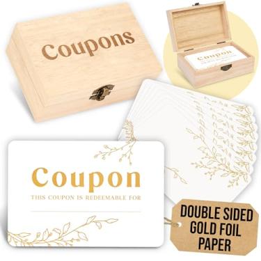 Imagem de WOODAMORE 50 cartões de cupom em branco para empresas - Livro de cupons de casais para ele, cupons de amor de folha dourada para ela, vales de presente de dia dos namorados, resgate de voucher de