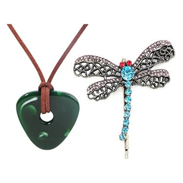Imagem de Conjunto de colar de pedra e grampo de cabelo libélula - bijuteria de fantasia de Halloween - presentes de Natal para mulheres, homens e fãs