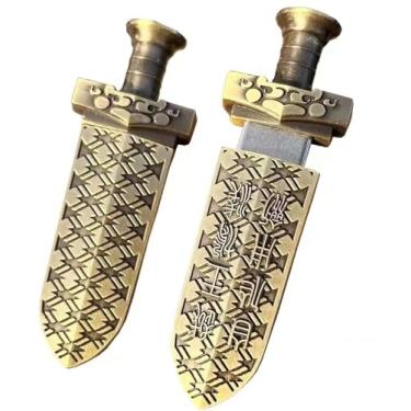 Imagem de Lyqqine Unidade USB de metal em forma de arma de bronze chinês antigo espada de peixe intestino USB drive formato dragão 128 GB (espada de bronze 128 GB)