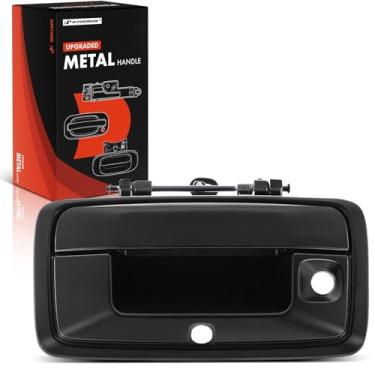 Imagem de A-Premium Alça de porta traseira de metal atualizada com orifício para câmera e fechadura compatível com Chevrolet Colorado e GMC Canyon, 2015-2020, preto preparado, número de substituição 23457650
