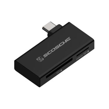 Imagem de Scosche Adaptador de cartão SD MCRA2, leitor de cartão de memória USB-C 2 em 1 para cartões Micro SD, SDHC, SDXC e RS-MMC, transferência de dados compatível com iPhone 16, Galaxy, MacBook, câmera Dash