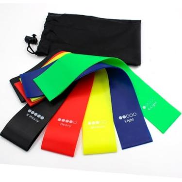 Imagem de Super Kit Com 5 Mini Faixas Band Elásticas Premium - Para Yoga, Pilates & Crossfit Extensor Treino Multinível Completo em Casa ou em Qualquer Lugar