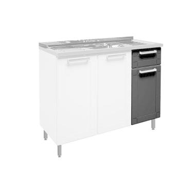 Imagem de Gabinete Com Pia Cozinha Balcão Múltipla 3 Portas E 1 Gaveta Branco Preto Bertolini