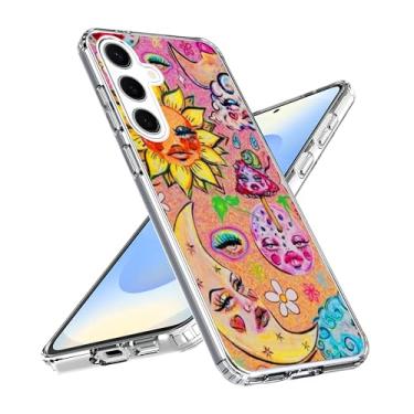 Imagem de Capa compatível com Samsung Galaxy S25 Plus, lua e sol, flor hippie independente, pingente de TPU estético para proteção macia, capa transparente