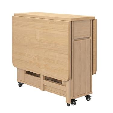 Imagem de Mesa de jantar extensível, mesa de madeira maciça, mesa de jantar dobrável, mesa de jantar compacta com gaveta de armazenamento, mesa de cozinha versátil que economiza espaço, 1,4 m
