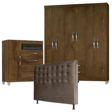 Imagem de Quarto Casal Modena 6 Portas Cômoda Cannes Malbec e Cabeceira Ana 160 cm Marrom – Incorplac