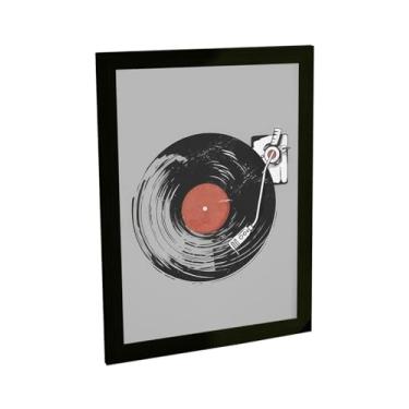 Imagem de Quadro Decorativo Musica Tocador De Discos Vinil Ilustração Cinza Quarto Sala Decoração Poster