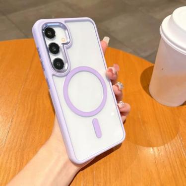 Imagem de Capa de Armadura Magnética Transparente Sólida Candy Frame para Samsung Galaxy S25 S24 Ultra Plus Capa de Carregamento Sem Fio Magnética, Roxo, para Samsung S24Ultra