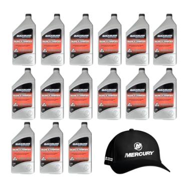 Imagem de Óleo Náutico Quicksilver TCW3 Original 1 Litro Para Motores de Popa Kit 15 Litros + Boné Mercury