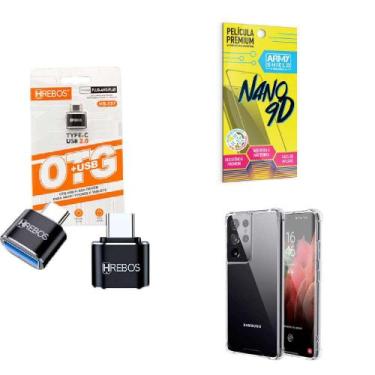 Imagem de Kit Adaptador USB para Tipo C + Capinha Samsung S21 Ultra + Película 9