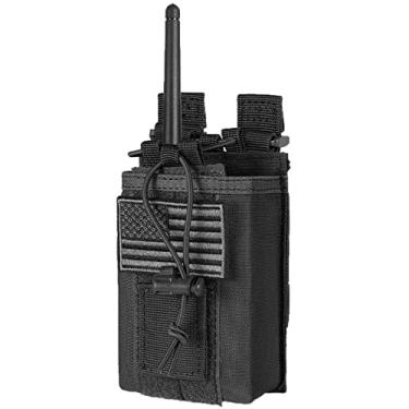 Imagem de FRTKK Suporte de rádio tático - bolsa de rádio Molle capa universal para bombeiro policial colete walkie talkies de duas maneiras (preto)