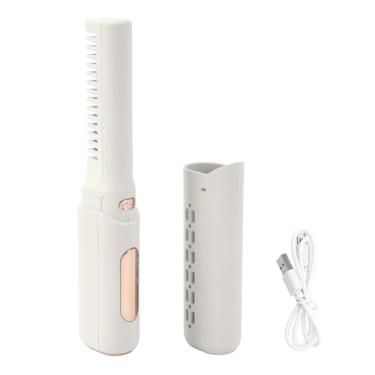 Imagem de Mini alisador de cabelo recarregável sem fio portátil 3 Temperatura ajustável 2000mAh Anti -escaldado tipo C Endirener sem fio para todos os tipos de cabelo Nylon 4 x 19cm (Cáqui)