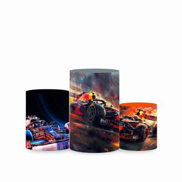 Imagem de Trio de Capa Cilindro para Festa Infantil Veste Fácil c/ Elástico Fórmula 1 - Fera Print