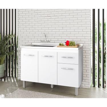 Imagem de Balcão Para Pia 120m Anita Sem Tampo 3 Portas 1 Gaveta - Branco Móblis