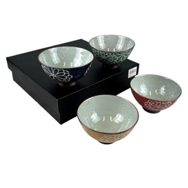 Imagem de Urban Tokyo Conjunto de tigelas de arroz japonês, 4 peças, design Kiku Cosmos, tigelas de sopa, 4,5 polegadas, porcelana minoware feita no Japão