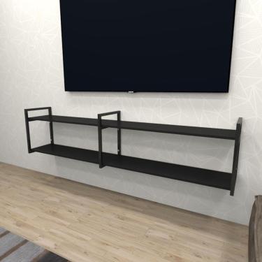 Imagem de Rack Aparador Suspenso Prateleira Industrial Preto Estante Nicho Industrial Estante Nicho Industrial