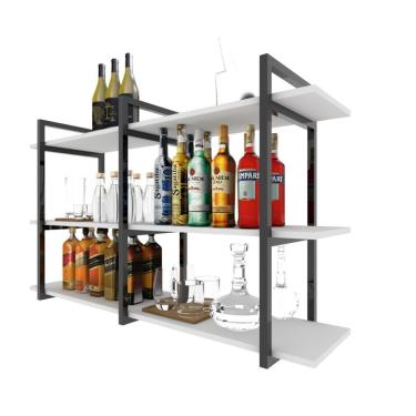 Imagem de Aparador Prateleira Industrial Sala Barzinho Branco Bar Adega Moderno Suspenso Madeira Buffet