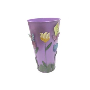 Imagem de Vaso Metal Enfeite Jardim Quintal Varanda Borboleta Flor Lilas