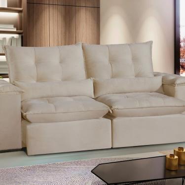 Imagem de Sofá São Paulo Retrátil E Reclinável - Assento Com Molas – 230 Cm Veludo Bege Marfim