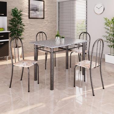 Imagem de Conjunto De Mesa Tubular 100cm X 60cm Tampo Em Granito Com 4 Cadeiras Bege -prata