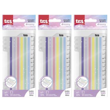 Imagem de Kit Marca Texto De Linhas Autoadesivo Pastel Tris - 6x20 Folhas C- 3 Blocos