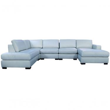 Imagem de Sofá De Couro N.y. 6 Lugares Light Blue 3,58 M - Mempra