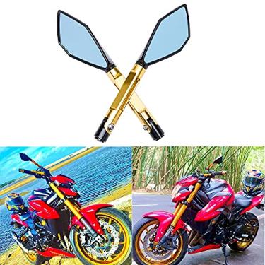 Imagem de JMTBNO Universal M8 M10 espelhos retrovisores de motocicleta retrovisores guidão espelho lateral compatível com Honda Scooter Suzuki Yamaha, Kawasaki Victory (dourado)