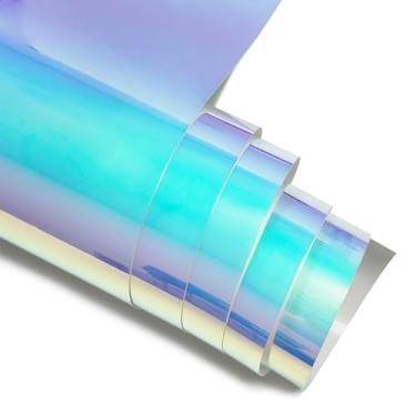Imagem de Efuncro Vinil Holográfico De Transferência Calor - 12'' X 6 Pés Htv Para Camisas, Travesseiros, Máquina Prensagem Passar A Ferro, Brilho Metálico, Fácil Cortar E Remover (Branco Arco-Íris)