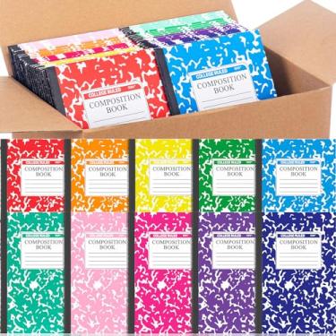 Imagem de Fainne Pacote com 200 cadernos de composição A5, cadernos de composição pautados universitários, cadernos de composição larga, capas de mármore, caderno de composição para sala de aula, material de