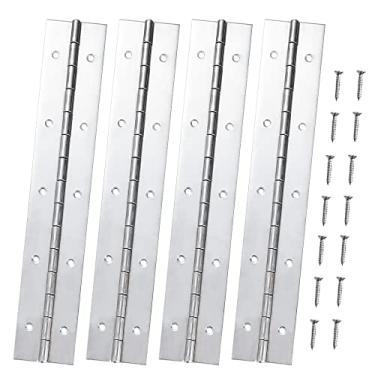 Imagem de Dobradiça de piano de aço inoxidável 304 de grau marinho, dobradiça contínua de barco de 30,5 cm x 5 cm, dobradiça longa de acabamento polido resistente com parafuso para armário, porta de cabine, caixa de armazenamento (pacote com 4)