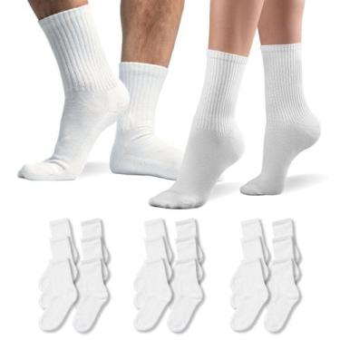 Imagem de Kit 9 Pares Meia Cano Longo Respirável Unissex - Genérico, Branco, 34-