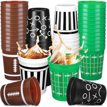 Imagem de Tioncy 24 Pack Football Plastic Cups 16 oz Football Theme Reusable Cups 4 Designs Plastic Drinking Glass Bulk Assorted Sports Rugby Party Supply Drinkware for Coffee Beer Cream Snacks