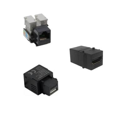 Imagem de Kit Conector Tomada Keystone RJ45 CAT5 HDMI USB Carregador Preto