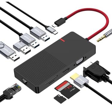 Imagem de ANYPLUS Estação de ancoragem USB C, monitor duplo, adaptador multiporta USB C 11 em 1 para HDMI com VGA, carregamento PD de 100 W (2 USB 3.0/2 USB 2.0) Ethernet, leitor de cartão RJ45 TF/SD para