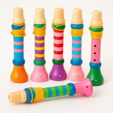 Imagem de Trompete Infantil Colorido Instrumento Musical Madeira 18cm - Toy Mix