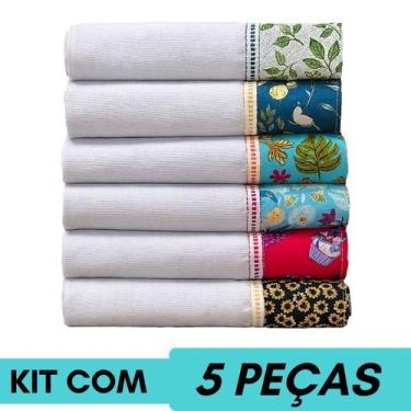 Imagem de Pano De Prato Com Barrado De Tricoline Sortido Kit Com 5 Peças - DRK