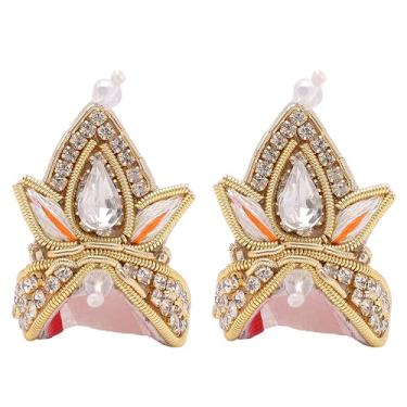 Imagem de Aditri Creation Conjunto de 2 designers Ladoo Gopal Mukut para Laddu Gopal Devi Maa Radha Krishna Ganesha Deusa Indiana Deusa Sringar Conjunto de Joias para Deus Idol Estátua Janmashtami (Tamanho