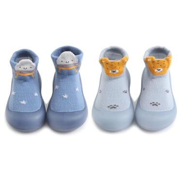 Imagem de HOVELL Meias antiderrapantes para bebês meninas meninos sapatos de primeira caminhada infantil interior chinelo tênis 2 pares, Conjunto 5, 6-12 Meses